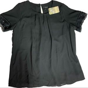 Womens Black Top with Lace Sleeves |M